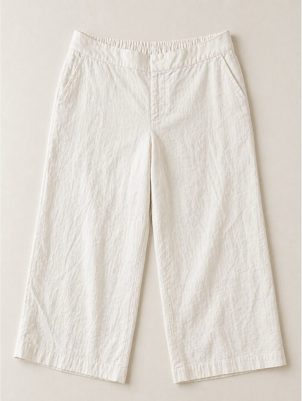 Kasper Women’s White Linen Blend Pants 3X Pull On Elastic Waist Wide Leg Cropped